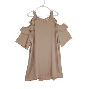 Umgee USA Cold Shoulder Ruffle Sleeve Beige Tunic Dress Size L Womens.
